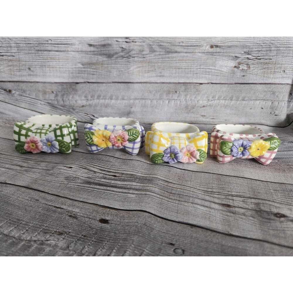 Set Of Four Ceramic Floral Napkin Rings By Lady Jayne LTD Spring Colors